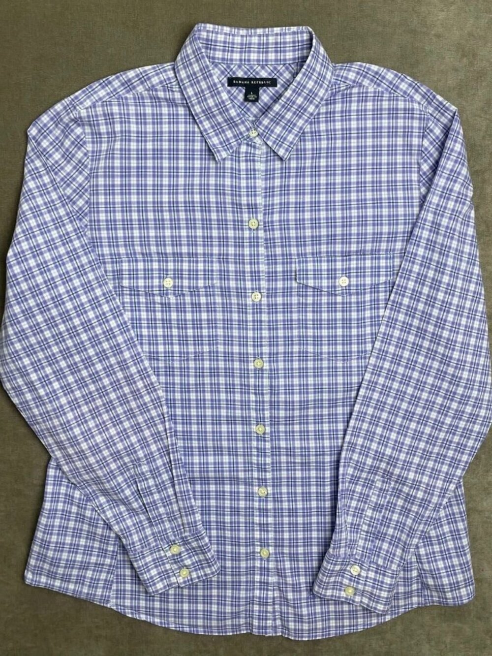 Banana Republic White Purple Plaid Button-Up LS Casual Shirt Men's Size L